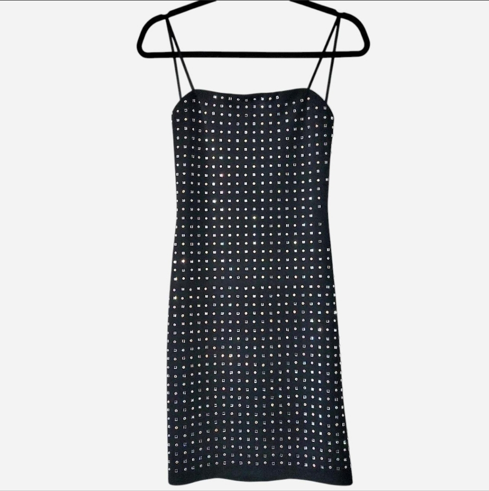 B. Smart Applique Black Mini Party Dress Sparkle Rhinestone Diamonds
